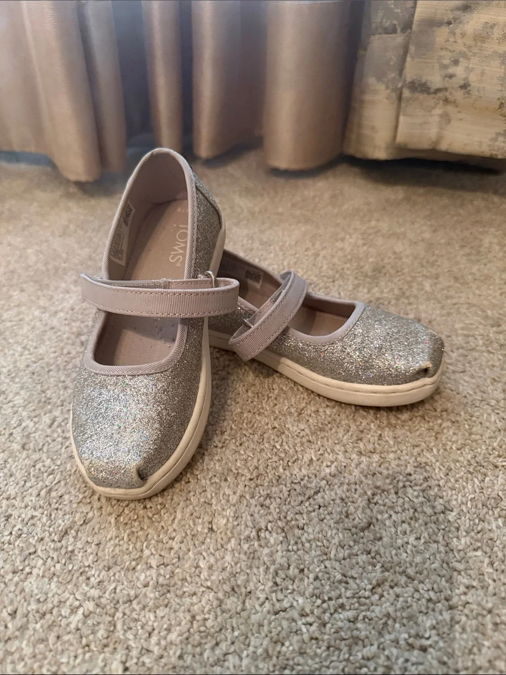 Toms Kids Glitter Mary Jane Flats - Silver